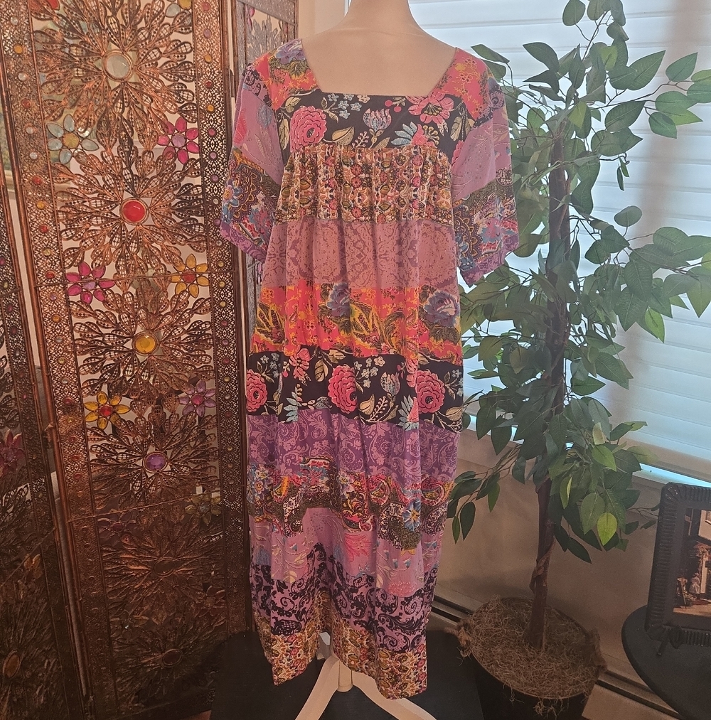 VTG 80s Marisol Cotton Floral Grandma Boho Whimsical Fairy Midi Dress Small